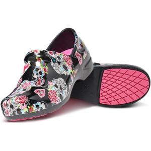 imageAnywear SR Angel Nursing Clogs  NonSlip Work Shoes for Women amp Men  SlipResistant Cushioned Nursing ShoesSugar Skull Flutter